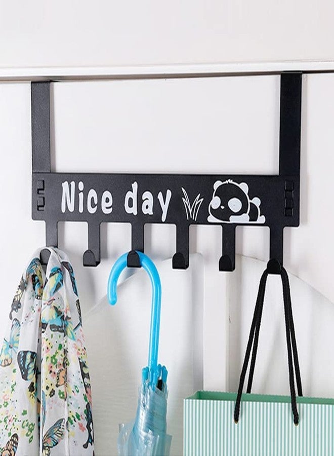 Kotinax Heavy Duty Carbon-Metal Over Door Hook Rack with 6 Hooks, Nice Day Design, Black Metal Door Hanger for Clothes and Accessories, Pack of 2 - Image 3